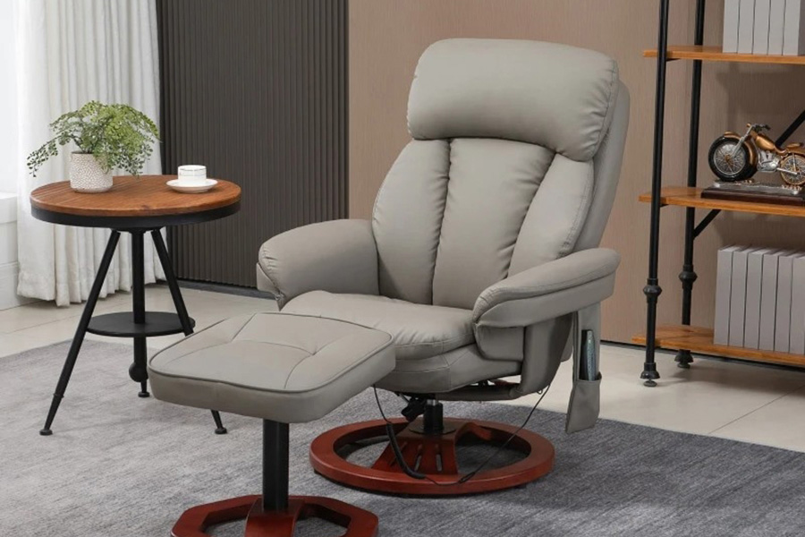 FaFurn™ Adjustable Faux Leather Electric Remote Massage Recliner Chair 6788 W/ Ottoman - Gray/Brown