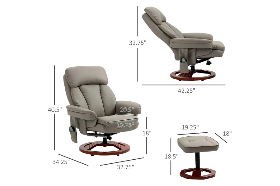 FaFurn™ Adjustable Faux Leather Electric Remote Massage Recliner Chair 6788 W/ Ottoman - Gray/Brown