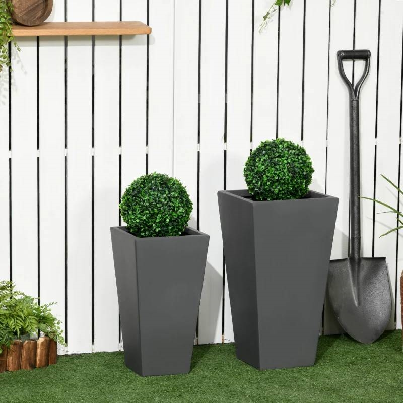 FaFurn Set of 2 Modern Lightweight Flower Pot Planters - Gray