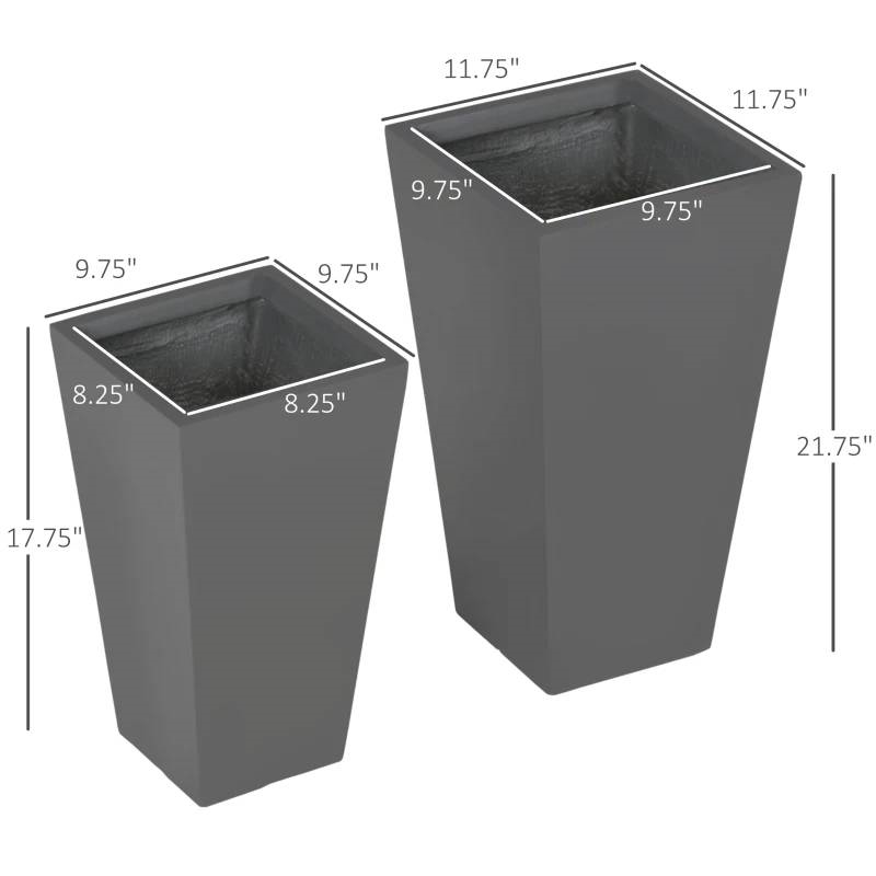 FaFurn Set of 2 Modern Lightweight Flower Pot Planters - Gray