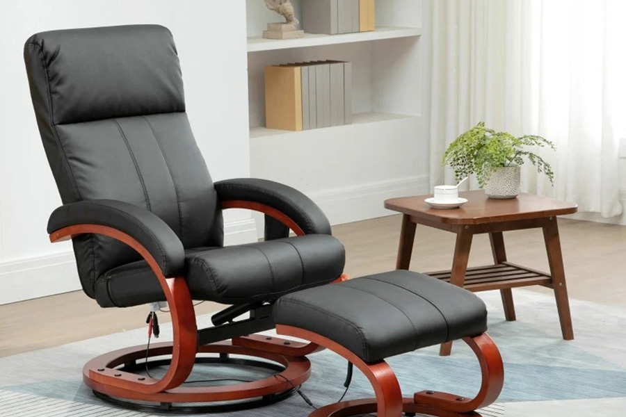 FaFurn™ Adjustable Faux Leather Electric Remote Massage Recliner Chair 899 W/ Ottoman - Black