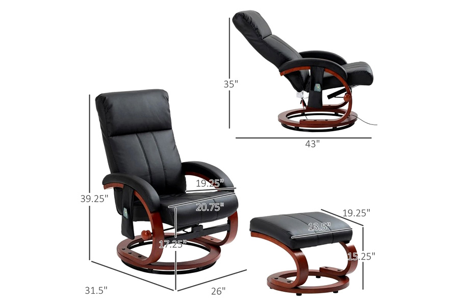 FaFurn™ Adjustable Faux Leather Electric Remote Massage Recliner Chair 899 W/ Ottoman - Black