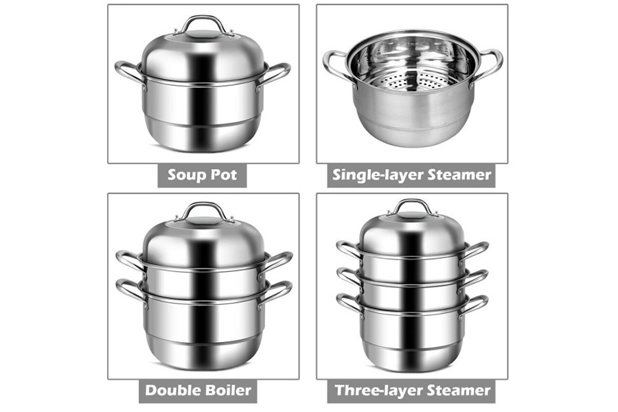 FaFurn - 3 Tier Large Stainless Steel Steamer Cookware Set