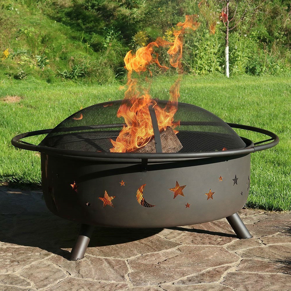 FaFurn Fire Pit with Cooking Grill and Screen - Steel