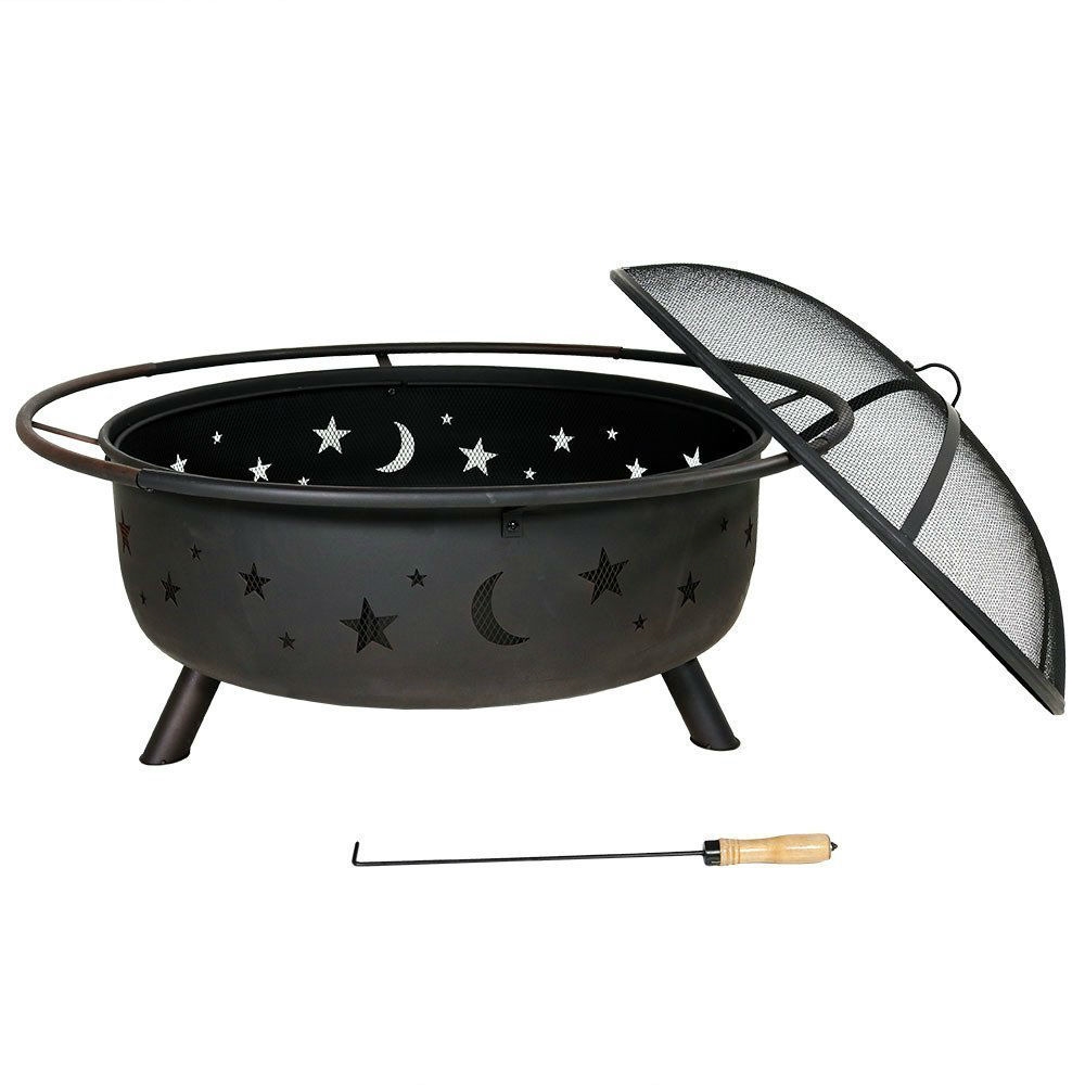 FaFurn Fire Pit with Cooking Grill and Screen - Steel