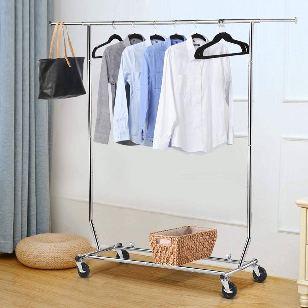 FaFurn - Garment Rack Clothes with Locking Swivel Wheels in Silver, Iron