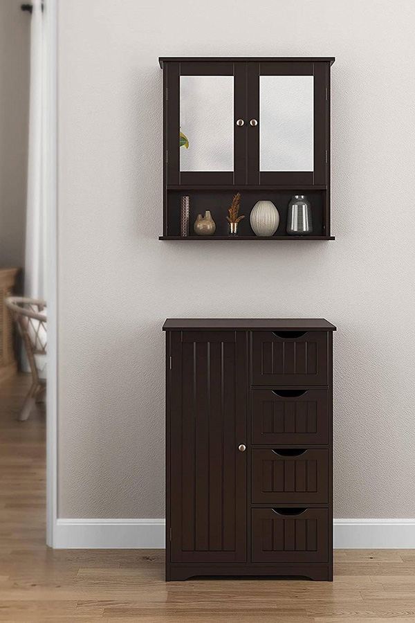 FaFurn 2-Door Wall Mounted Medicine Cabinet Bathroom Mirror with Shelf - Espresso Brown