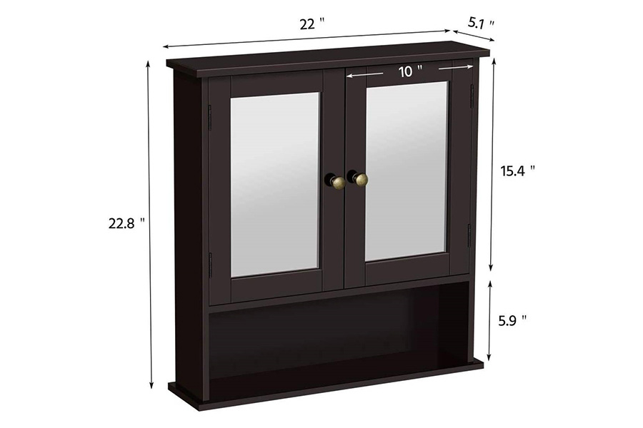 FaFurn 2-Door Wall Mounted Medicine Cabinet Bathroom Mirror with Shelf - Espresso Brown