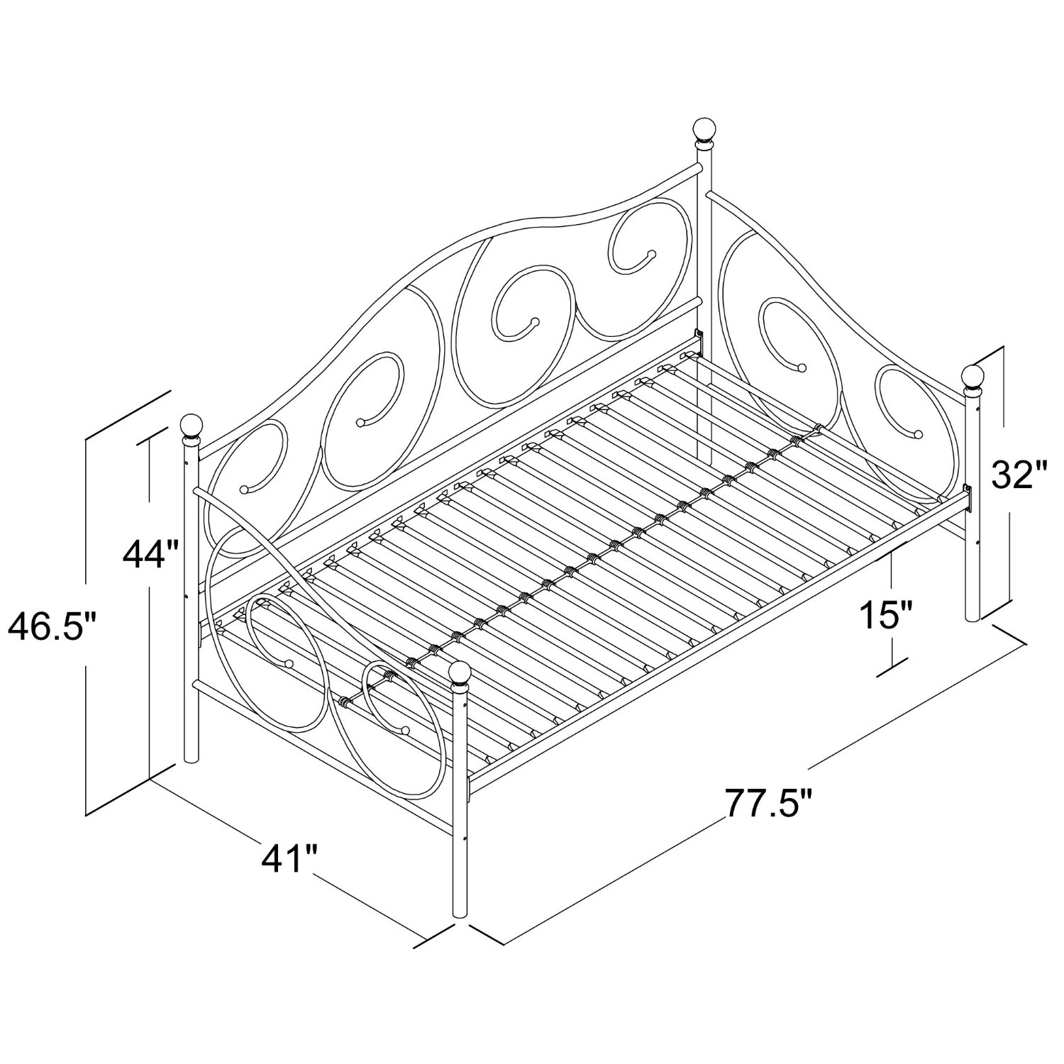 FaFurn - Contemporary Twin Size Daybed Frame in Dark Pewter, Metal