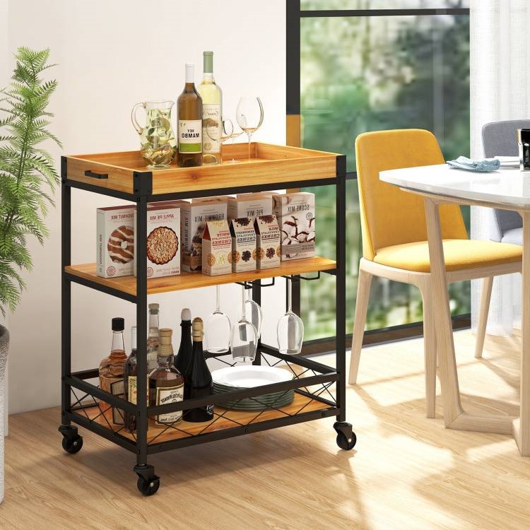 FaFurn - Modern Bar Cart with Removable Top Tray in Wood