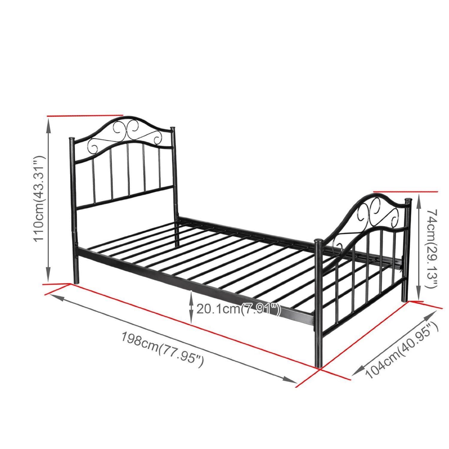 FaFurn - Simple Twin Size Platform Bed Frame with Headboard and Footboard in Black, Metal