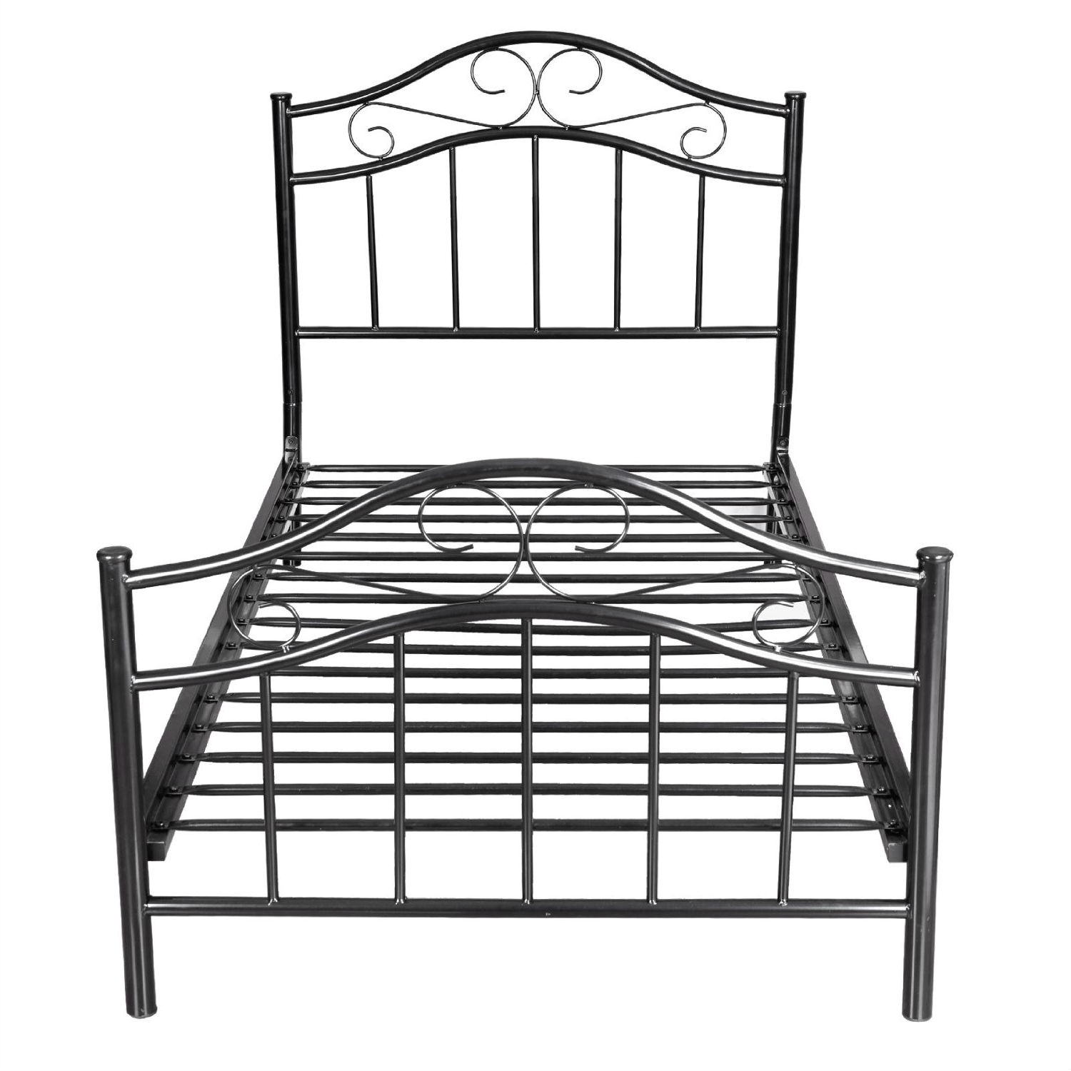 FaFurn - Simple Twin Size Platform Bed Frame with Headboard and Footboard in Black, Metal