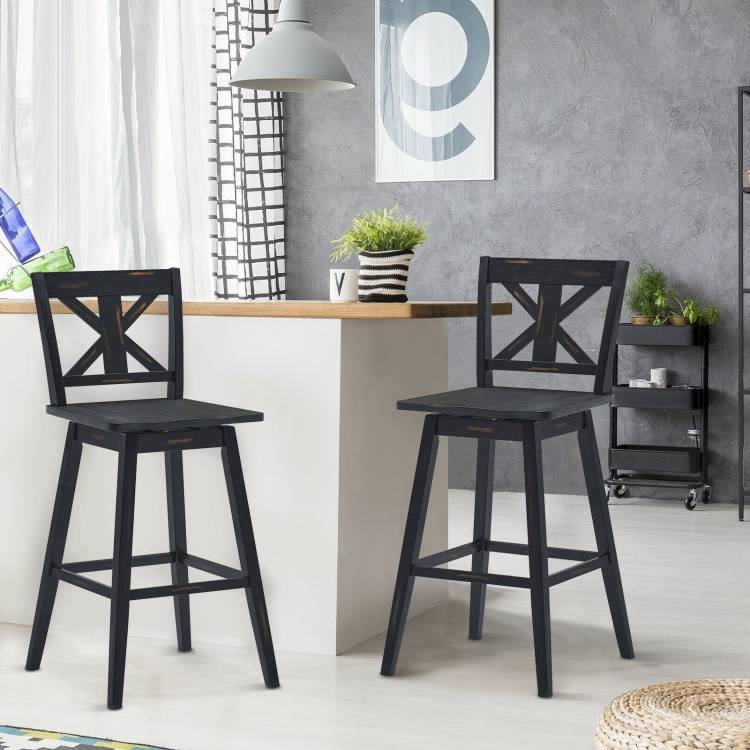 FaFurn Set of 2 Modern Swivel Barstool - Black