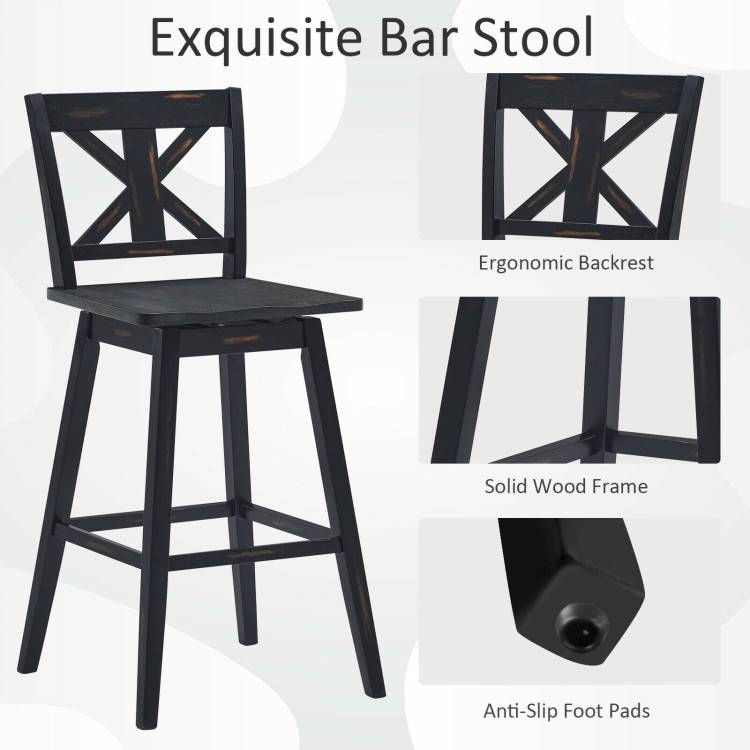 FaFurn Set of 2 Modern Swivel Barstool - Black