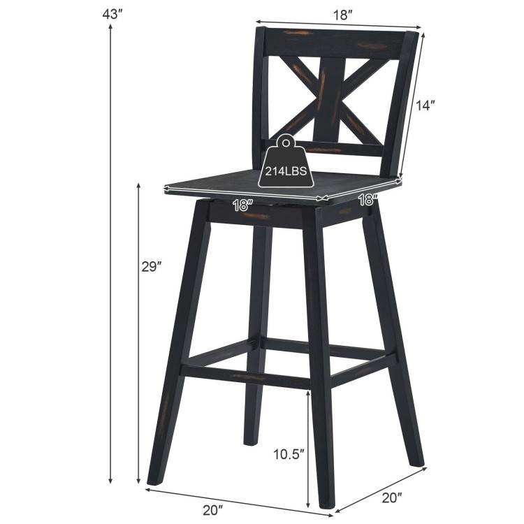 FaFurn Set of 2 Modern Swivel Barstool - Black