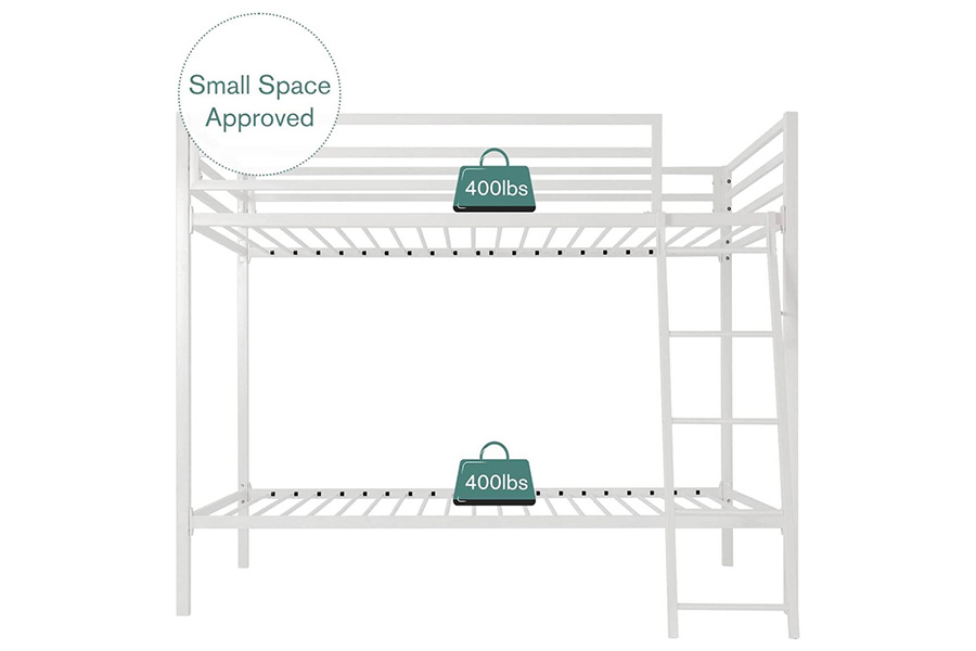 FaFurn Twin Over Twin Modern Metal Bunk Bed Frame with Ladder - White