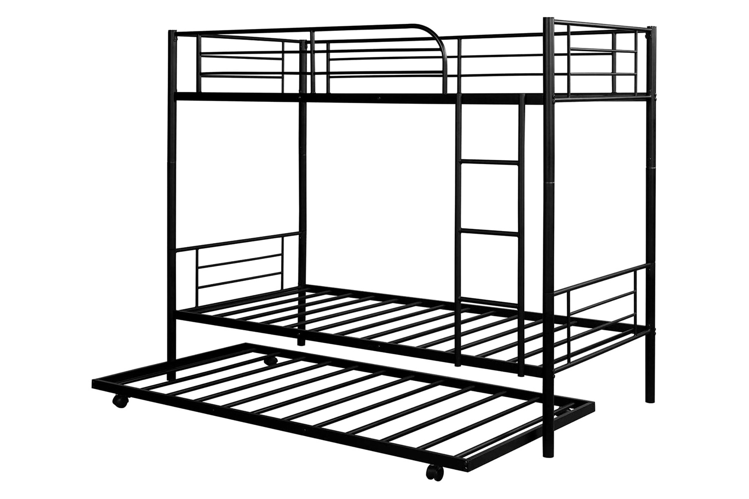 FaFurn - Twin Over Twin Bunk Bed with Trundle Bed in Black Metal Finish