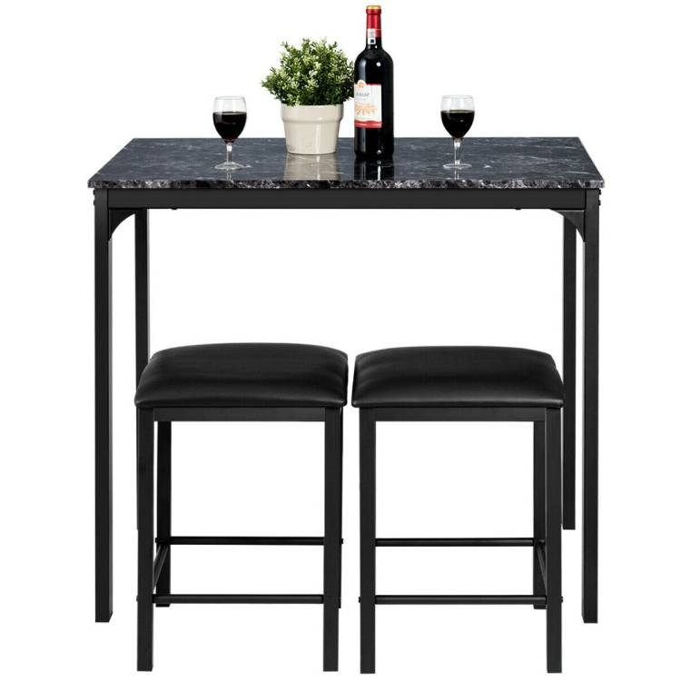 FaFurn 3-Piece Modern Dining Set - Black, Faux Marble