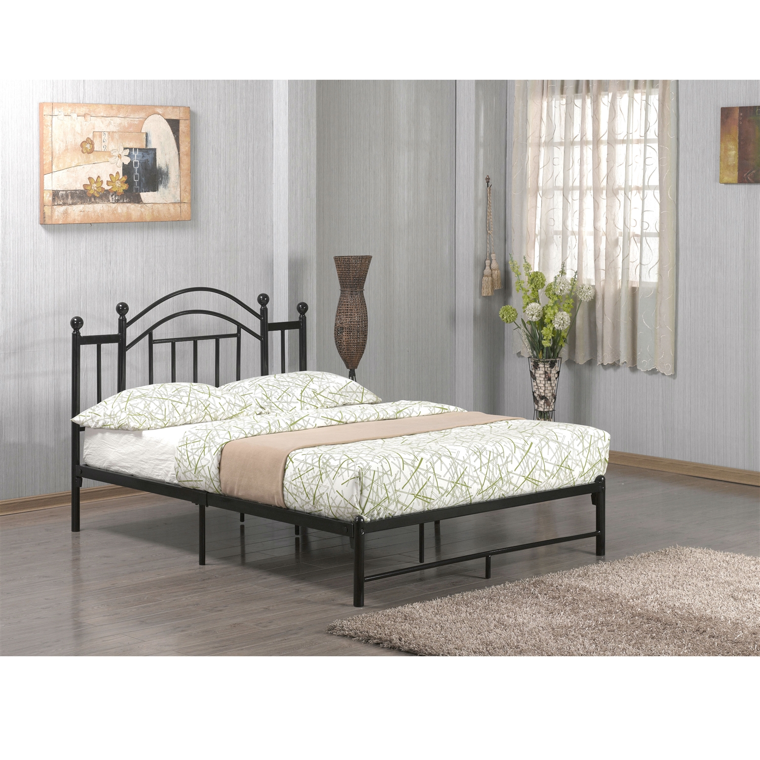 FaFurn - Twin Size Platform Bed Frame with Arched Headboard in Black, Metal