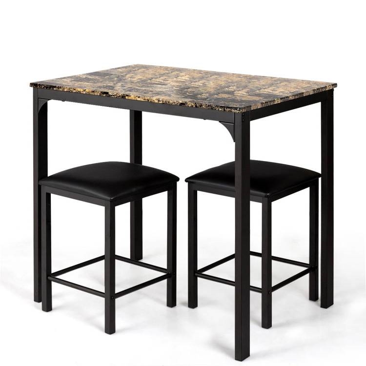 FaFurn 3-Piece Modern Dining Set - Brown, Faux Marble