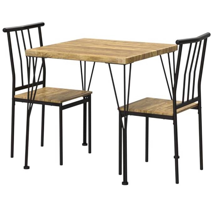 FaFurn 3-Piece Modern Dining Set with Table and 2 Chairs - Brown, Wood/Metal