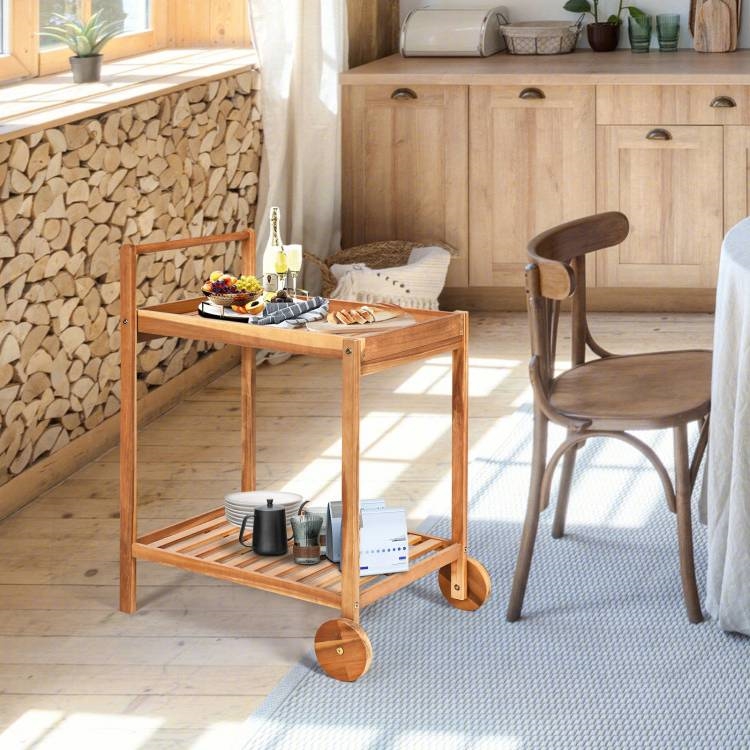 FaFurn - Serving Utility Cart with Bottom Shelf in Wood