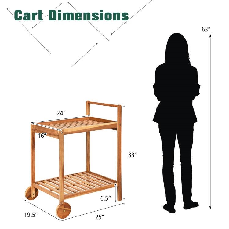 FaFurn - Serving Utility Cart with Bottom Shelf in Wood