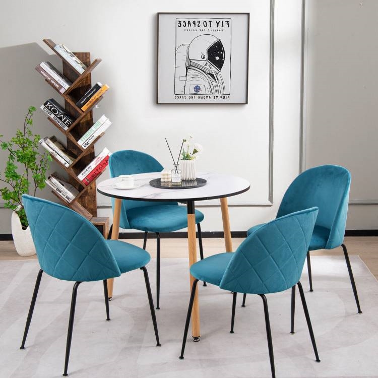 FaFurn Set of 4 Modern Dining Chairs with Ergonomic Backrest - Teal Blue