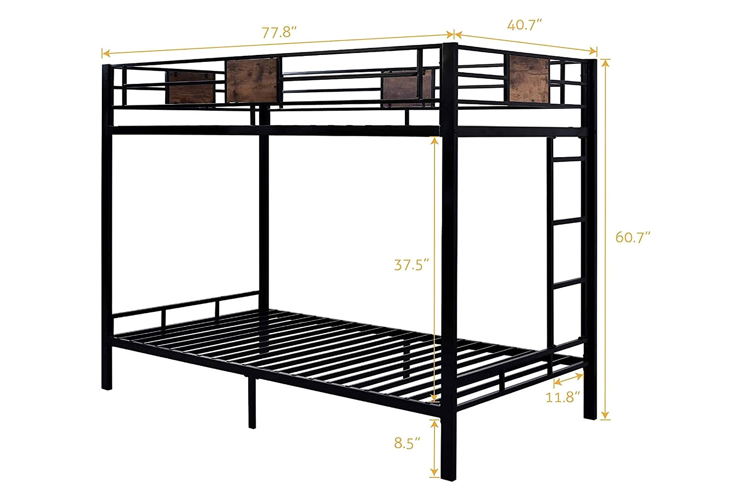 FaFurn - Twin Over Twin Heavy Duty Metal Bunk Bed in Black with Side Ladder