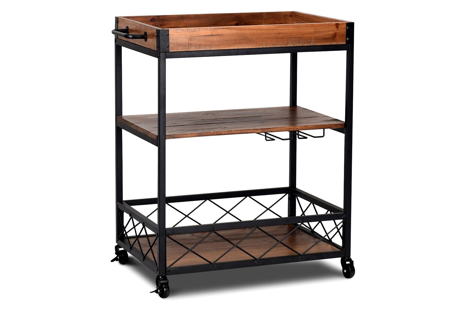 FaFurn - Wood Iron Kitchen Cart with Removeable Tray Top and Wheels