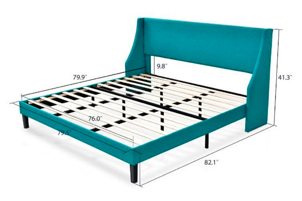 FaFurn King Size Platform Bed with Headboard Wingback - Turquoise, Fabric