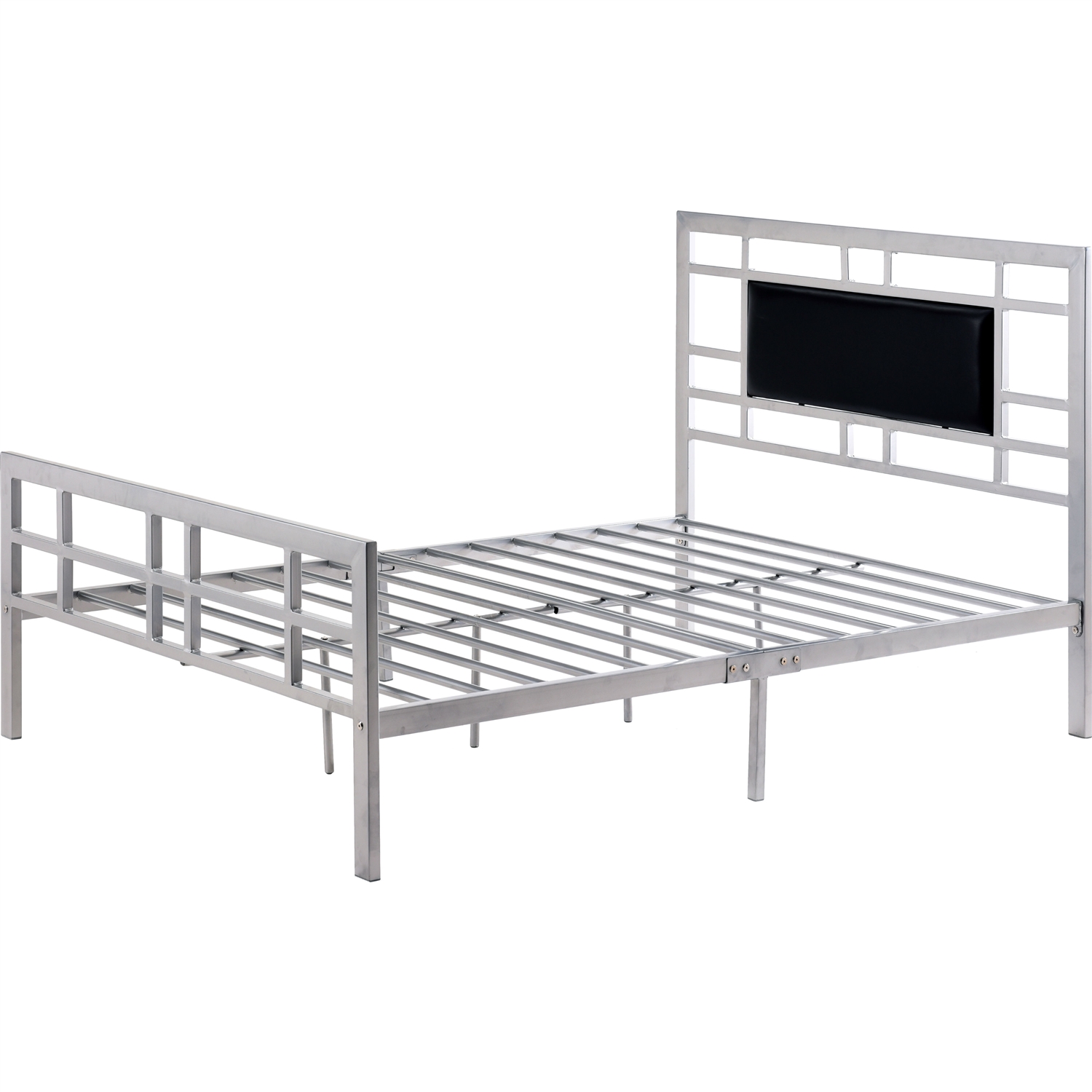 FaFurn - Platform Bed Frame with Black Headboard Upholstered Center Panel Headboard