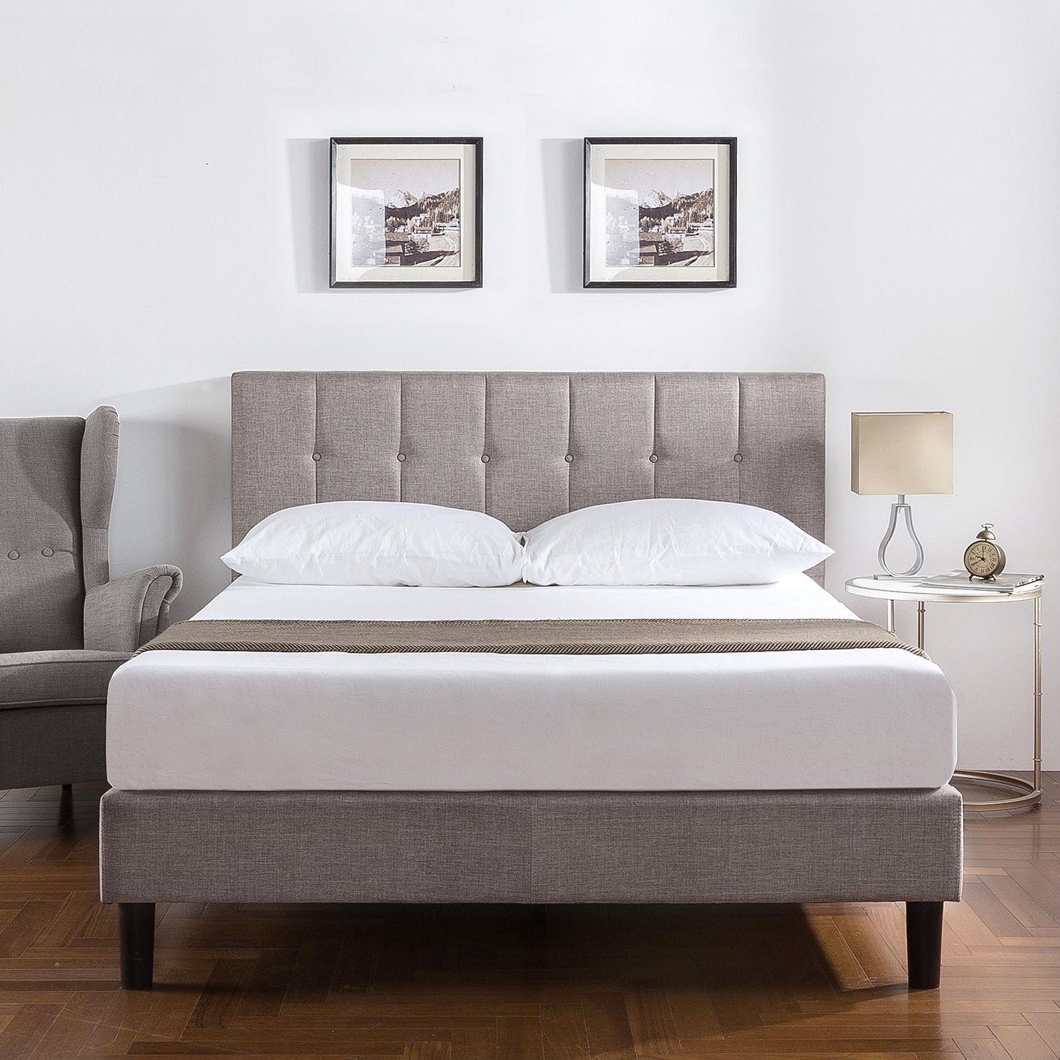 FaFurn - Twin Size Platform Bed Frame with Button Tufted Headboard