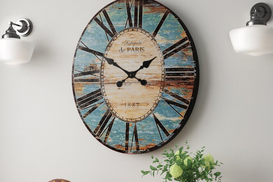 FaFurn - Oversized Distressed Paris Wood Wall Clock