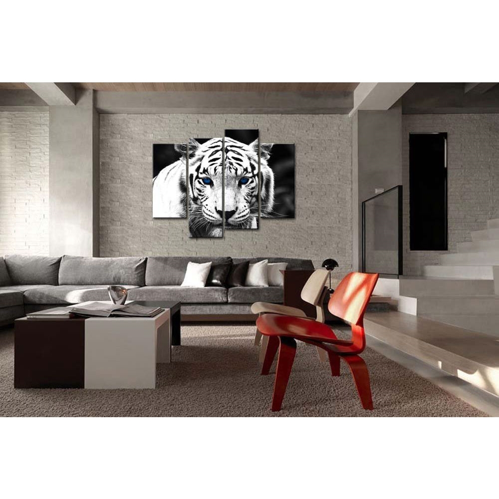 FaFurn - 4-Panel Wall Art Painting Print in Black and White Tiger