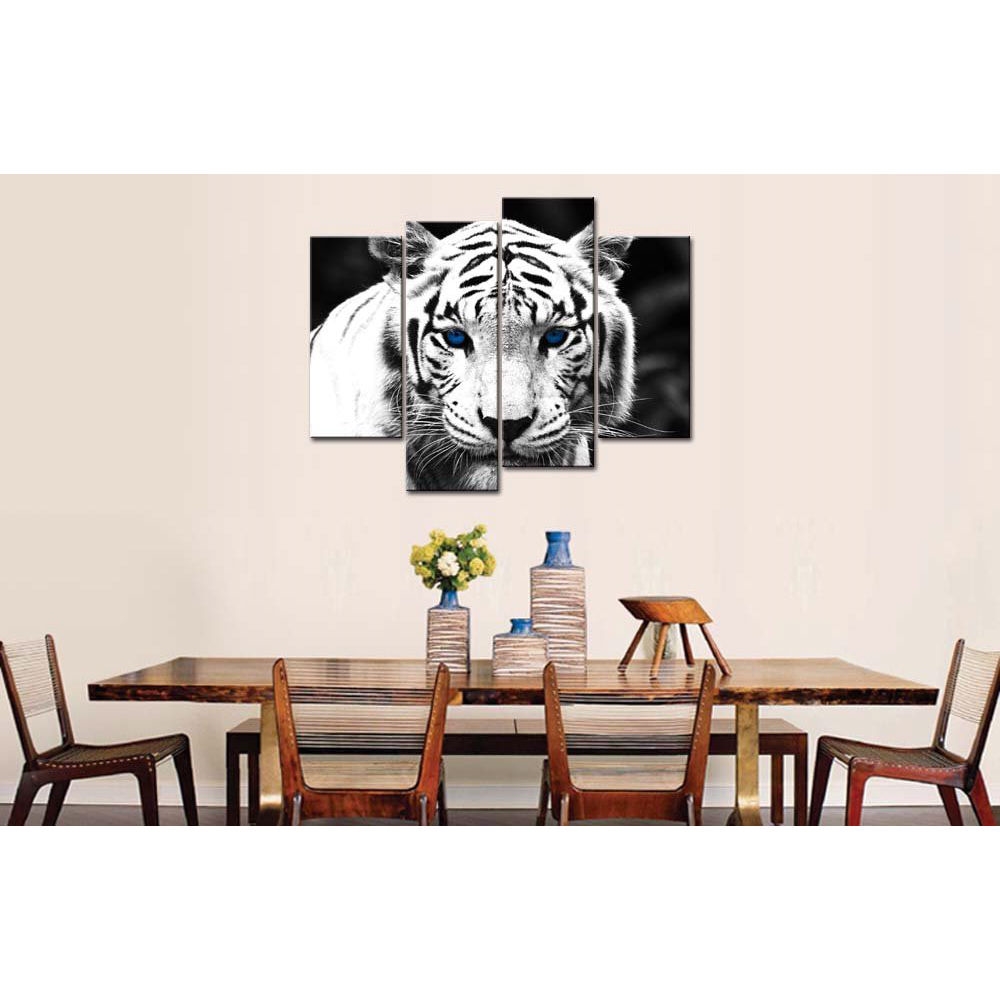 FaFurn - 4-Panel Wall Art Painting Print in Black and White Tiger