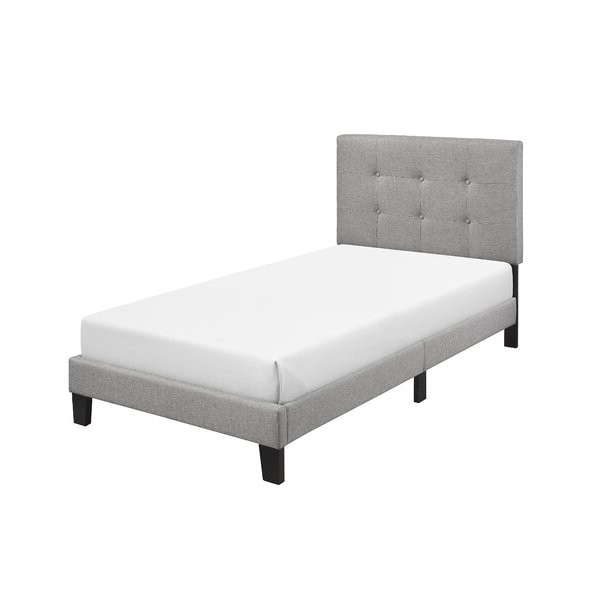 FaFurn - Twin Size Platform Bed Frame with Gray Button Tufted Headboard