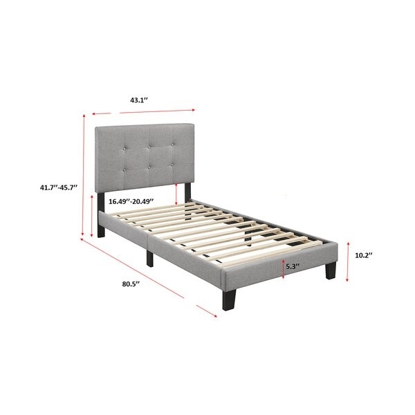 FaFurn - Twin Size Platform Bed Frame with Gray Button Tufted Headboard