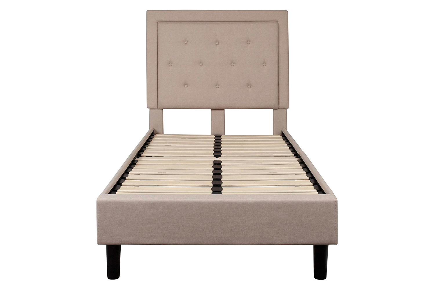 FaFurn™ Upholstered Platform Bed Frame with Button Tufted Headboard - Beige, Twin Size