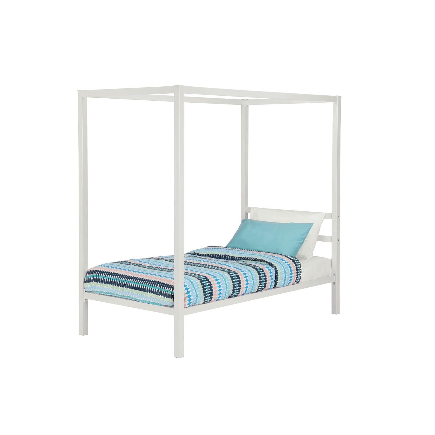 FaFurn - Twin Size Platform Canopy Bed Frame in White, Metal