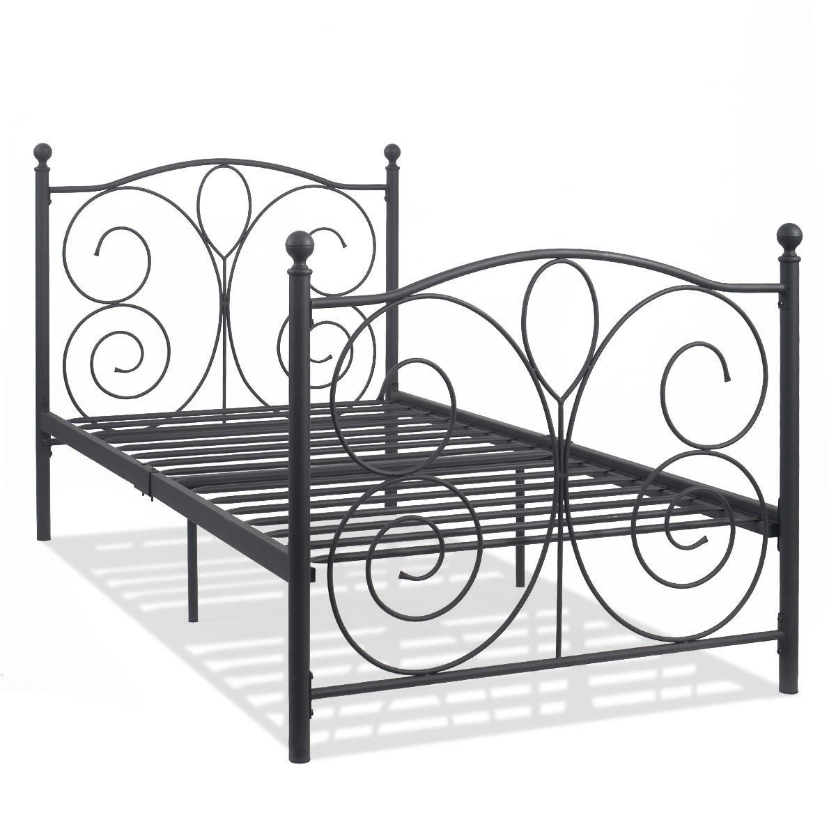 FaFurn - Twin Size Bed Frame with Scroll Heaboard Footboard in Black