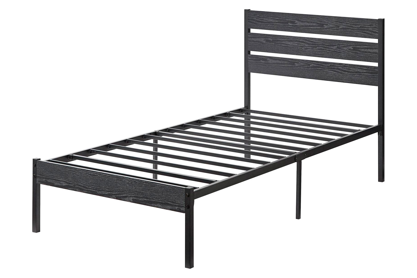 FaFurn - Industrial Platform Bed with Wood Slatted Headboard (BLBDK547931)