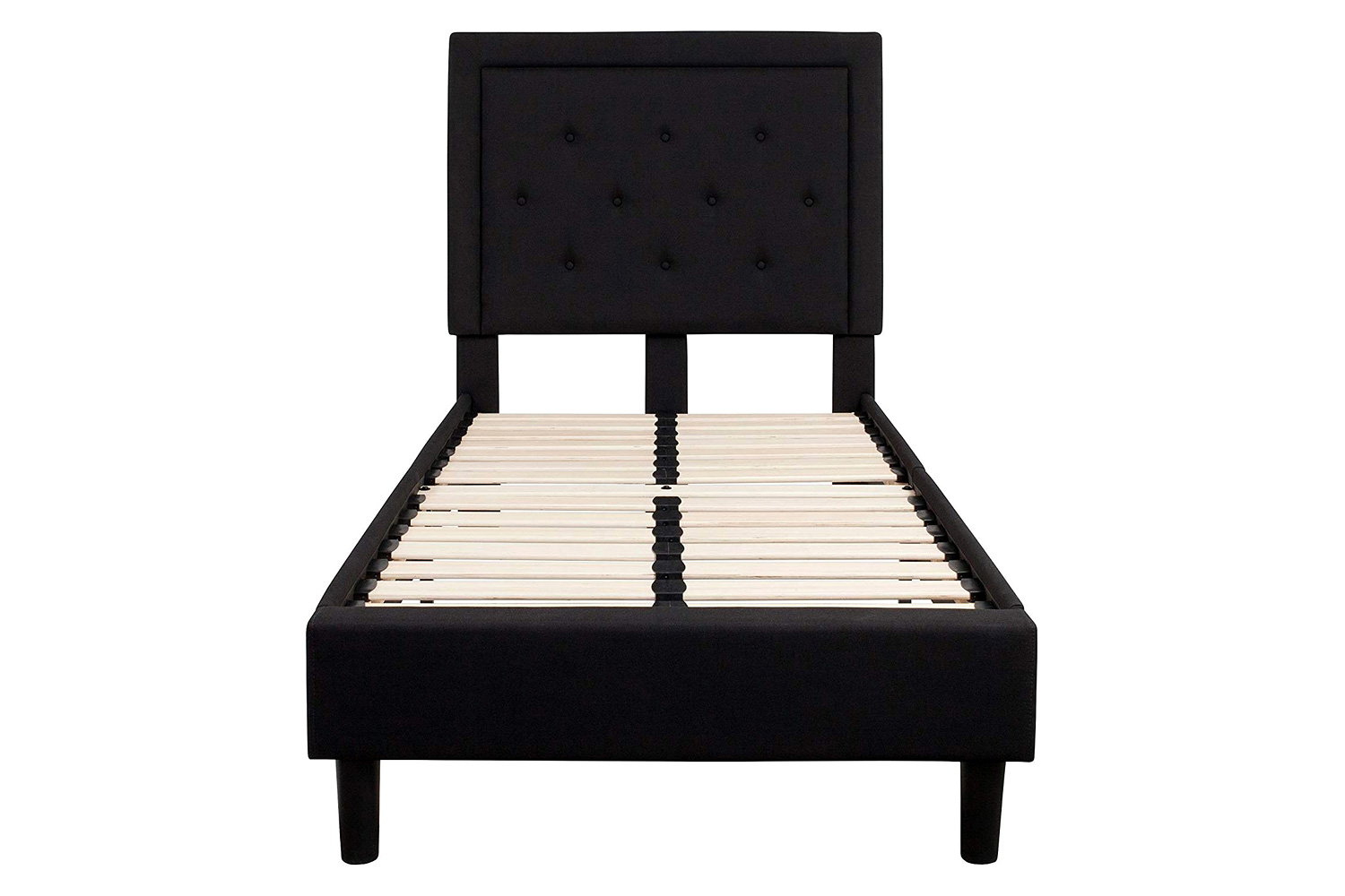 FaFurn Upholstered Platform Bed Frame with Button Tufted Headboard - Black, Twin Size