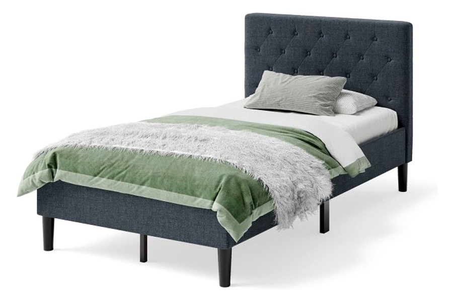 FaFurn - Twin Size Gray Upholstered Button Tufted Headboard Platform Bed