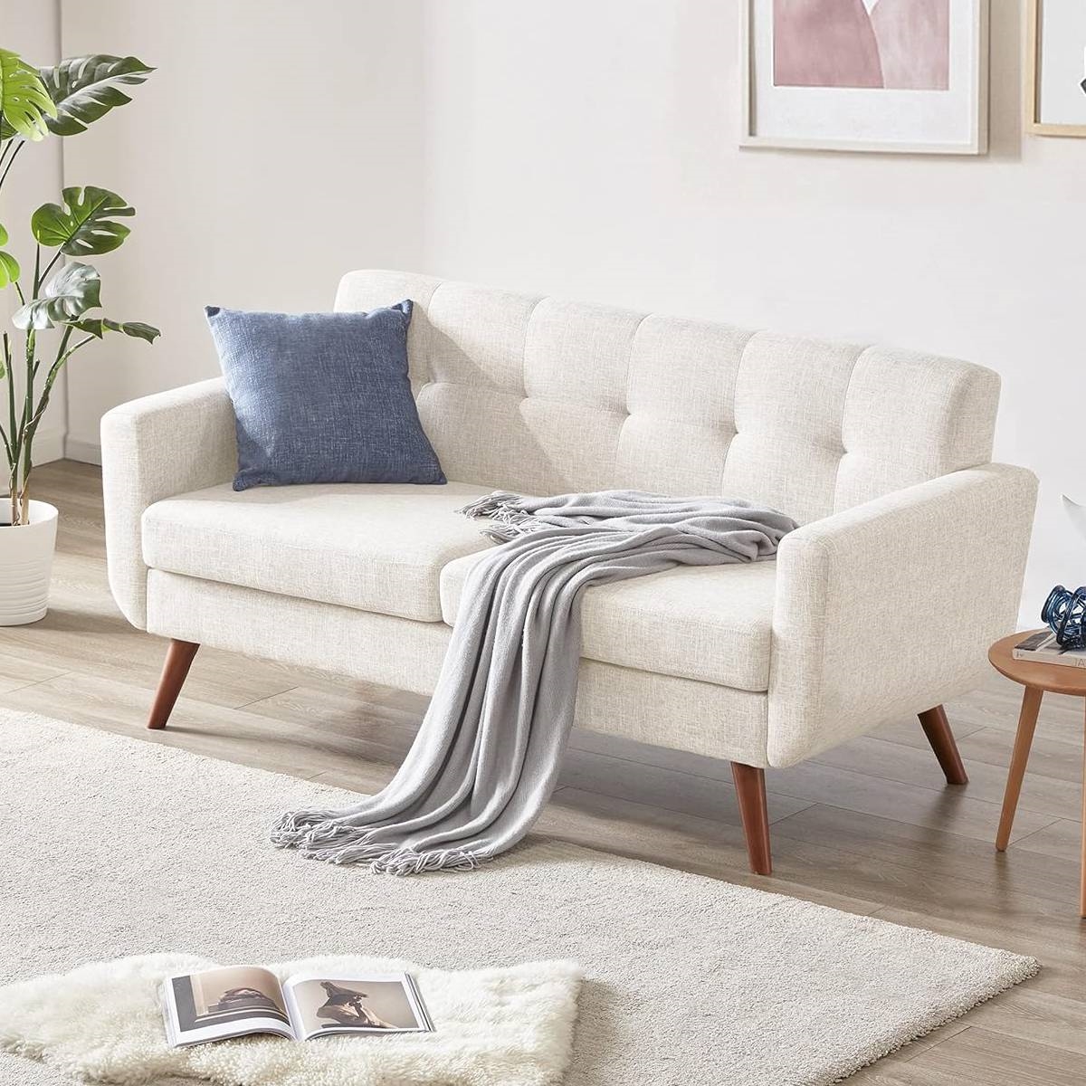 FaFurn Modern Loveseat - Beige, Cotton/Polyester