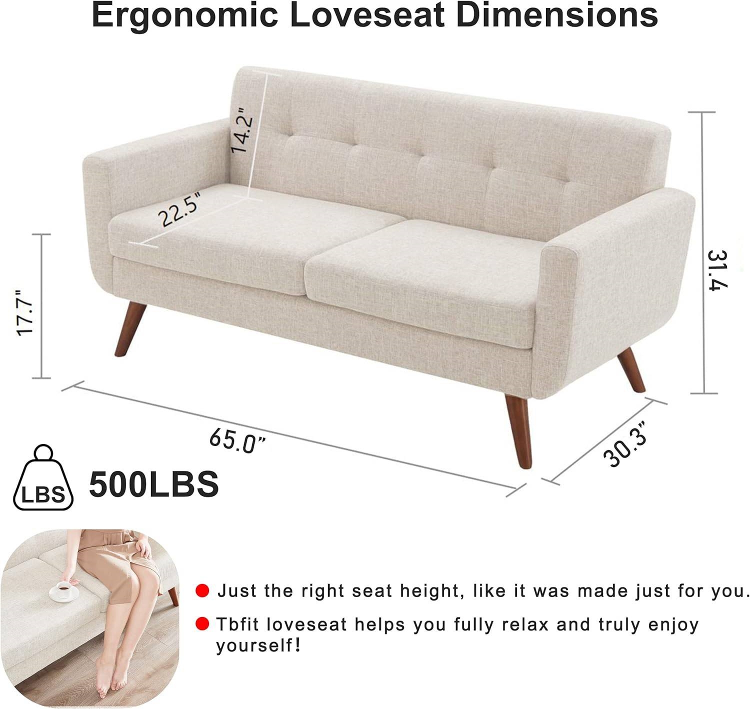 FaFurn Modern Loveseat - Beige, Cotton/Polyester