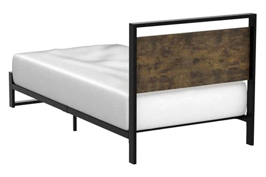 FaFurn Modern Farmhouse Platform Bed Frame with Wood Panel Headboard Footboard - Wood/Black, Twin Size