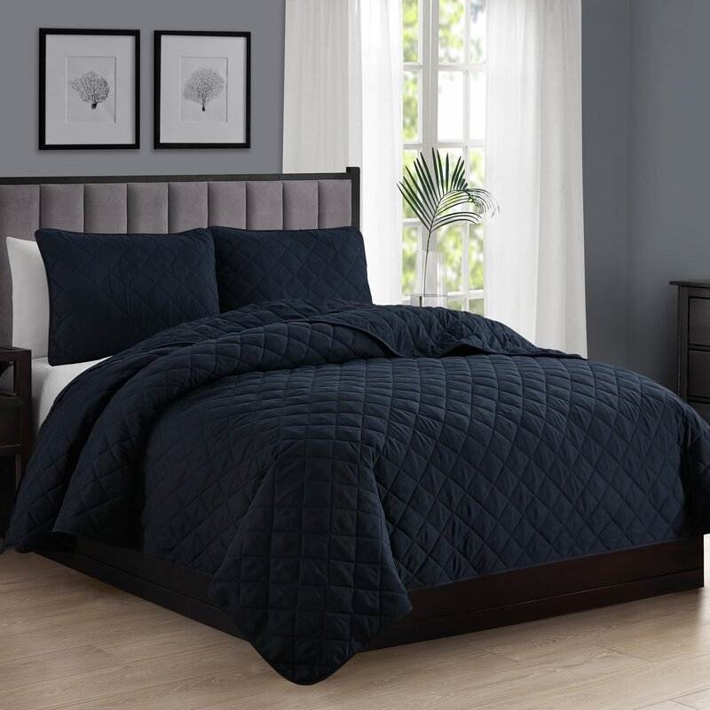 FaFurn 2-Piece Twin/Twin XL Size Reversible Quilt Set - Dark Blue, Microfiber