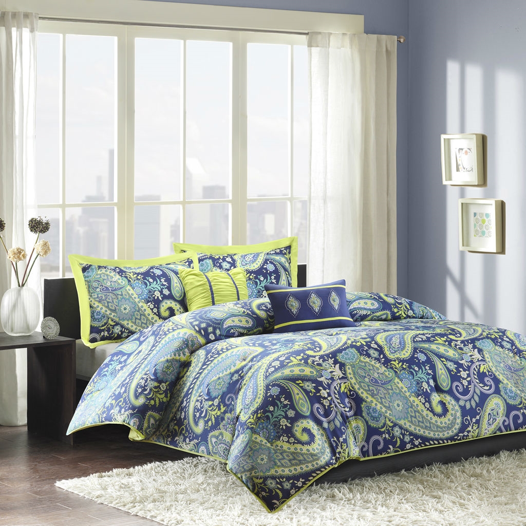 FaFurn - 5-Piece Twin/Twin XL Size Comforter Set in Blue/Yellow