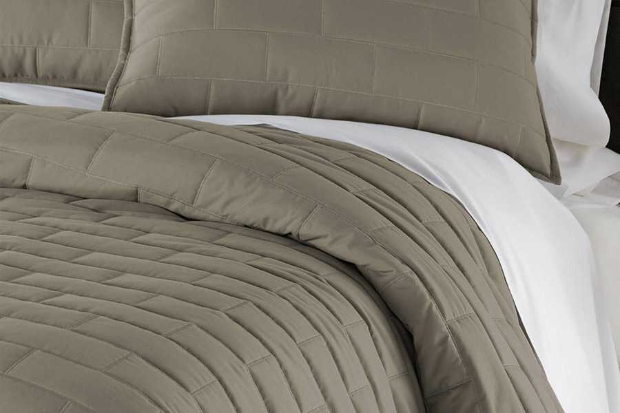 FaFurn Modern Brick Stitch Microfiber Reversible 2 Piece Comforter Set - Taupe, Twin/Twin XL Size